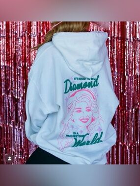 Girl Tribe Co | Be A Diamond White Embroidered & Puff Ink Dolly Hoodie Medium